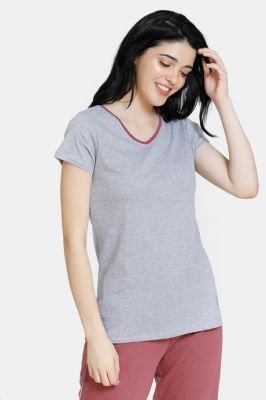 Zivame Stripes And Fun Cotton Sleep Top - Grey