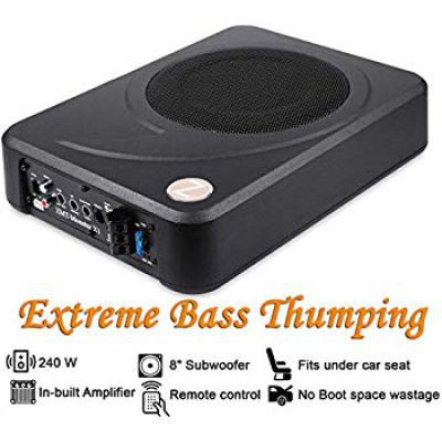 Zoook Moto69 MonsterX1 240-Watts RMS or 2400 Watts PMPO Underseat 8-inch Car Subwoofer with Inbuilt Amplifier (Black)