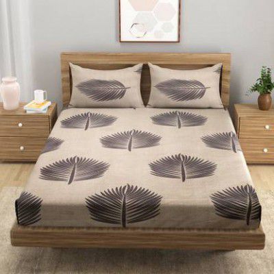 A Homes Grace 144 TC Microfiber Queen Printed Flat Bedsheet  (Pack of 1, Light Brown)