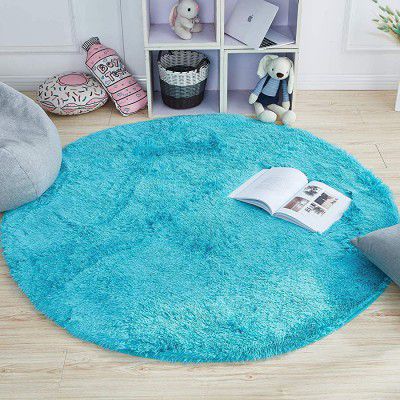 A R Creations Modern Polyester Anti Slip Round Shaggy Fluffy Fur Rug and Carpet for Living Room (6x6 Feet )