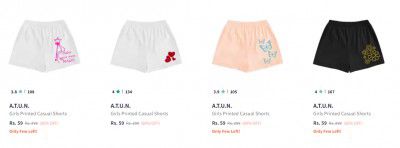 A.T.U.N Shorts Upto 80% off | Start at rs 59
 