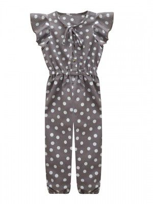 A.T.U.N.Girls Brown & White Polka Dots Printed Jumpsuit 