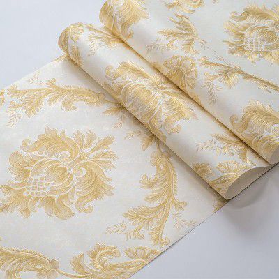 A WALLS DREAM Wihte Gold Damask 200cm * 45cm Self Adhesive Wallpaper- 9 SQFT Approx
