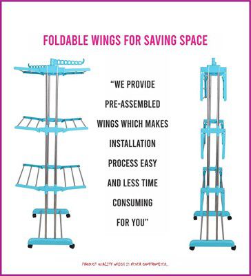 A1 Sales Cloths Drying Stand, Stainless Steel 3-Tier Foldable Cloth Drying Rack, Laundry Stand