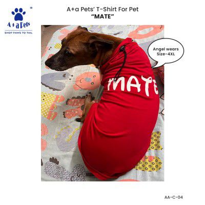 A+A Pets Graphic Printed Mate Premium Tshirt | for Dog, Puppy, and Cat (6XL, Red)