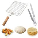 AADHIK Premium Papad Jali with Tong, Paneer Grill, Roti Maker, Barbeque Jali Roaster Chapati Toast Grill Wooden Handle Vegetable tandoor net and chimta, Baigan Bharta, Masala Papad Maker...