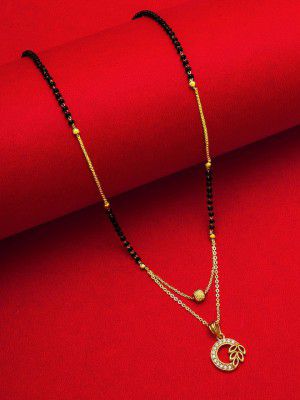 Aadita Gold-Plated Black & White AD-Studded & Beaded Mangalsutra
