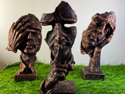 Aadvik Home Centre, Resin Handcrafted Human Face Design Decorative Showpiece Figurine, Style with Elegance, Set of 3