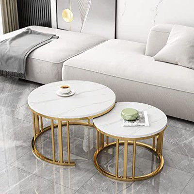 AAFIYA HANDICRAFTS Metal Round Coffee Table Set of 2 for Living Room Décor Furniture