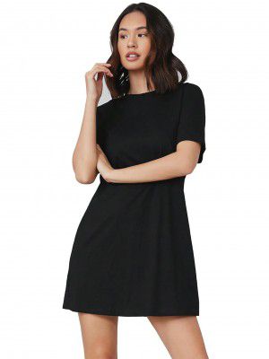 Aahwan Solid Round Neck Short Sleeve Tee Dress for Women's & Girl's