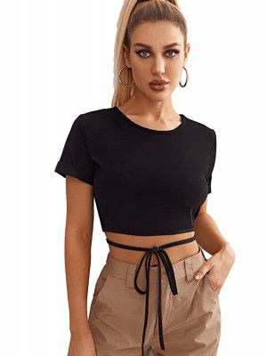 Aahwan Womens Solid Wraparound Self-Tie Crop Top (KV-140)