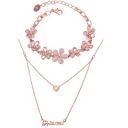 Aaishwarya Exclusive Combo of Rosegold Crystal Charm Bracelet and Love Bling Princess Layered Pendant Necklace/Chain for Women & Girls....