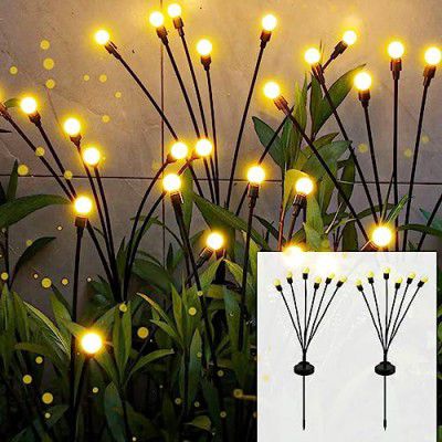 AAOVEFOX Plastic 2 Pack Solar Powered Firefly Lights Waterproof,Solar Starburst Swaying Lights When Wind Blows,Solar Outdoor Decor Lights For Garden,Landscape,Pathway,Yard,Deck,Patio(Warm White)