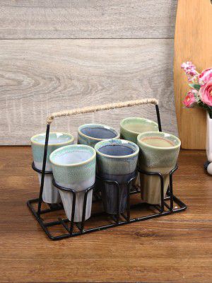 Aapno Rajasthan Set of 6 Ceramic Glasses with Traditional Carrying Tray