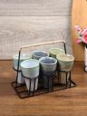 Aapno Rajasthan Set of 6 Ceramic Glasses with Traditional Carrying Tray...