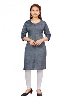 Aarika Girls Blue Colour Cotton Blend Kurti