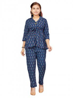Aarika Girls Blue Colour Cotton Blend Printed Co-ord Set