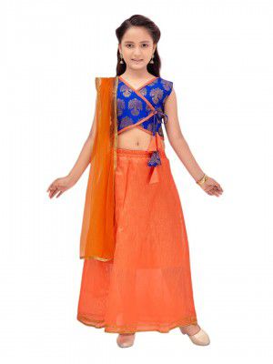 Aarika Girls Blue-Orange Color Lehenga Choli Set