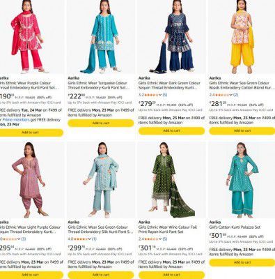 Amazon : Upto 95% OFF - Aarika girls ethnic wear