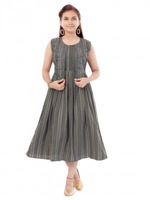Aarika Girls Gajri Colour Cotton Embroidery Dress