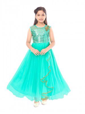 Aarika Girls Gajri Colour Net Embellished Gown