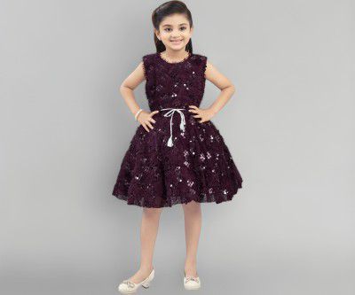 Aarika Girls Gajri Colour Sequin Embellished Winter Fur Frock