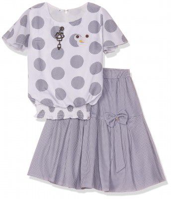 Aarika Girls Grey-White Printed Skirt top set (DR-1652-GREY-26)