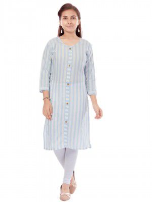 Aarika Girls Peach Colour Cotton Striped Kurti