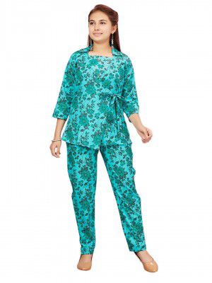 Aarika Girls Sea Green Colour Cotton Co-ord Set