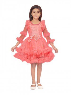 Aarika Girls Sea Green Colour Net Embellished Frock