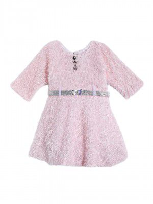 Aarika Girls Sea Green Colour Solid Winter Woolen Dress with Belt