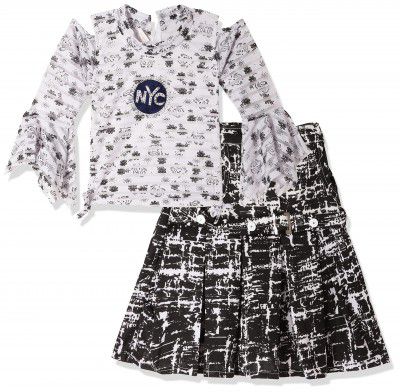 Aarika Girls White-Black Color Top Skirt (DR-704-WHITE-BLACK-22)