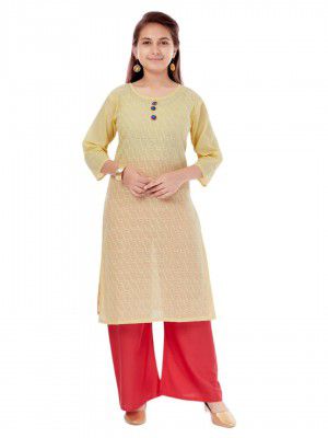 Aarika Girls White Color Cotton Embroidery Kurti