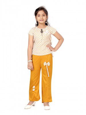 Aarika Girls Yellow Color Polka Dot Pattern Top & Pant Set