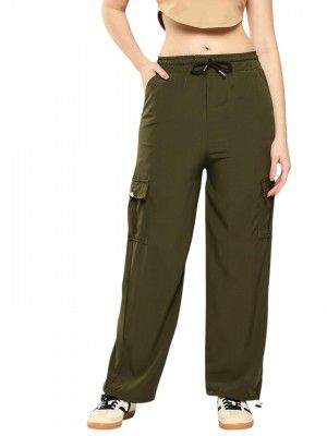 Aarika Womens Casual Wear Black Colour Solid Crep Cargo Pant