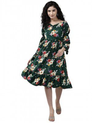 Aarika Womens Dark Green Color Georgette Middi
