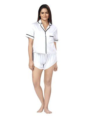 Aarika Womens Shirt & Shorts Set Night Shirt (NS-RE-5407_White_S)