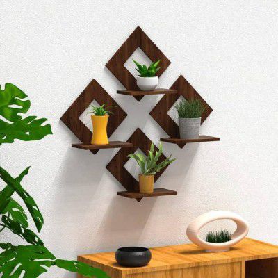 Aarul Fashion Mosquito Lamp Pot Stand Set of 4 Piece Decorative Wooden Wall Hanging Wooden Wall Shelf  (Number of Shelves - 4, Brown)