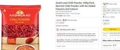 Aashirvaad Chilli Powder, 500g Pack