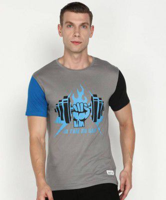 abof By Aditya Birla Men Printed Crew Neck Grey T-Shirt