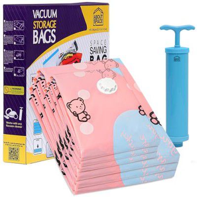 ABOUT SPACE 6 Pack Vacuum Bags for Travel with Hand Pump (3 Jumbo/3 Large) Airtight