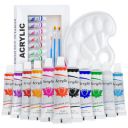ABOUT SPACE Acrylic Paint Set - (12 colors x 12 ml) Multicolour Non-Toxic Paint Tubes with Mixing Palette & 4 Brushes for Artists, Beginners - Kit for Art & Craft, Drawing, Canvas, Painting, Poster...
