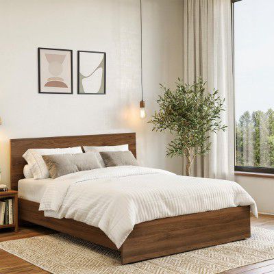 ABOUT SPACE Bed - (80 x 62 inches) Queen Size Bed Without Storage | Engineered Wooden Bed Frame with Airflow & MDF Support Board for Mattress | 1-Year Warranty Cot for Bedroom - Columbia Walnut