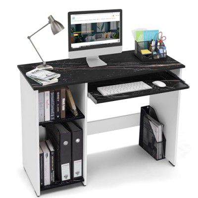 ABOUT SPACE Computer Table for Home - Study Table (Black Marble & White - L 103 x B 43 x H 75 cm)