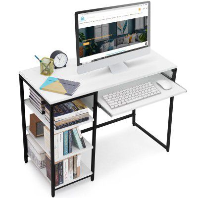 ABOUT SPACE Computer Table with 3 Tier Bottom Storage & Keyboard Tray