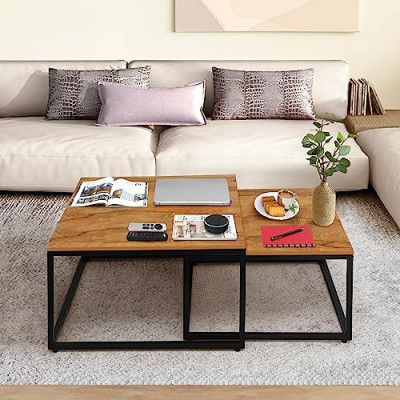 ABOUT SPACE Nesting Tables Set of 2 - Space Saving Table (Wood Colour - L 75 x B 75 x H 45 cm)
