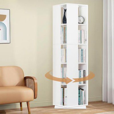 ABOUT SPACE Rotating Book Shelf for Home Library - 5 Tier 360° Book Rack (White - L 38 x B 38 x H 150 cm)