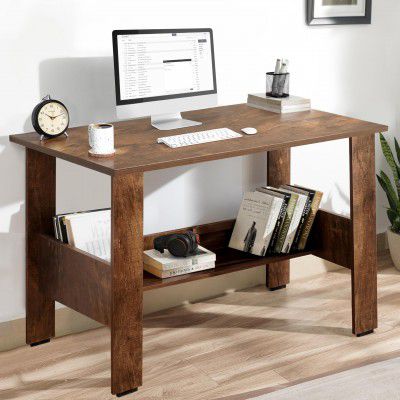 ABOUT SPACE Rustic Wooden Study Table with Storage | Multipurpose Office Desk for Students & Adults | Solid Wood | Brown
