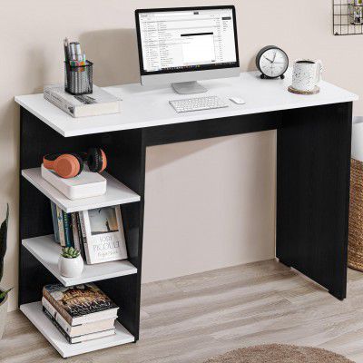 ABOUT SPACE Study Table with 3 Tier Bottom Storage - Modern Tabletop Computer Table for PC, Lapto [ Black Mahogany & White-L103 x B40 x H75 cm]