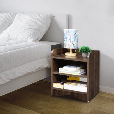 ABOUT SPACE Wooden Side Table - Night Stand & End Table Organiser - 2 Tier Shelf Space Saver Storage Organizer - Bedside Furniture for Bedroom,Living Room,Hallway(L 40 x B 30 x H 46 cm, Walnut)